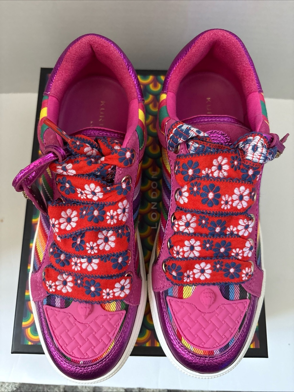 Kurt Geiger London Southbank Tag Leather/Textile Sneakers Multi/PinkSz-9-/40 WB